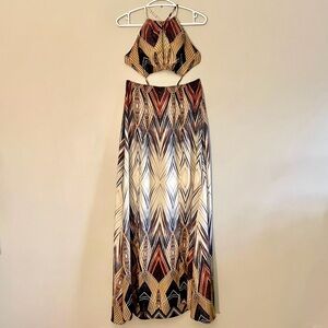 Hot Miami Styles Aztec Patterned Dress Backless Dress w Cut Out Waist